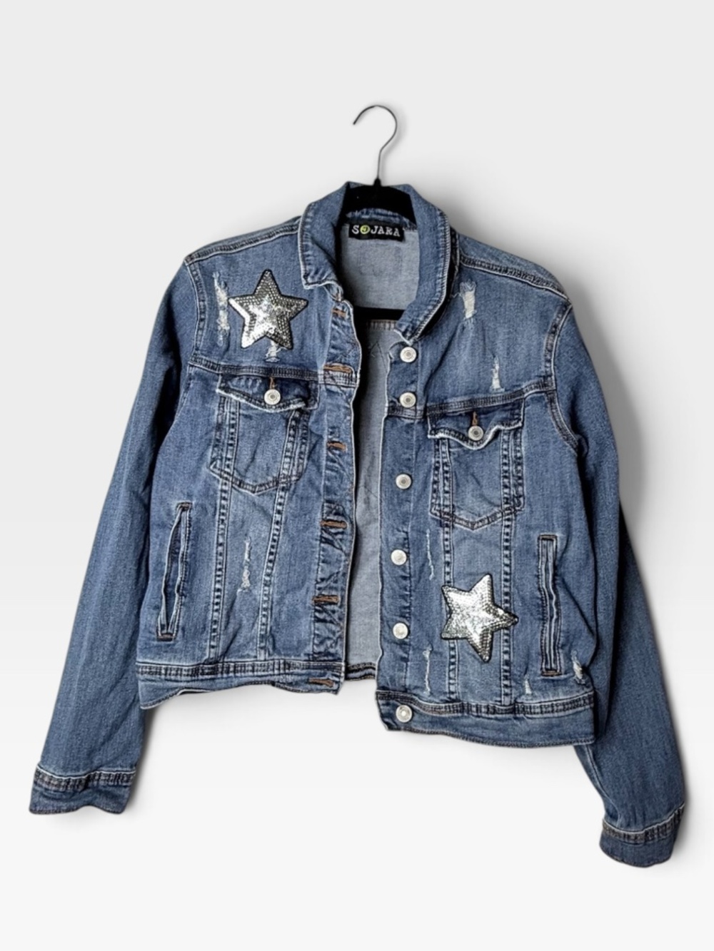 Sojara Women's Denim Jacket Size XS/Small Jean Sequin Festival (V)